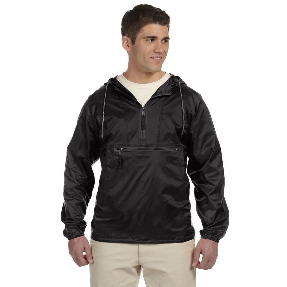 NWOT Harriton Pullover Black Hooded 1/4 Zip Water Resistant Windbreaker L/ LARGE
